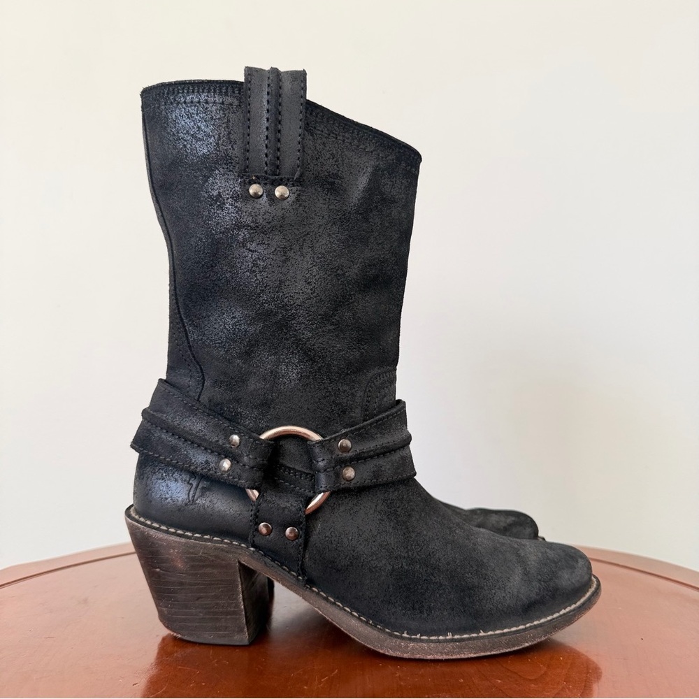 Frye Carmen Harness Black Leather Short Moto Riding Cowboy Boot | US 8